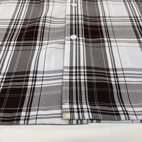 Caltop Men’s Plaid Button Up Shirt Short Sleeve Pocket Casual Brown White 2XL - Picture 2 of 6